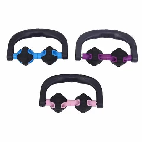 training body gear plastic rolling Hand Hold Two Wheel Solid Muscle Relax Massage Yoga Roller with Spiky Ball