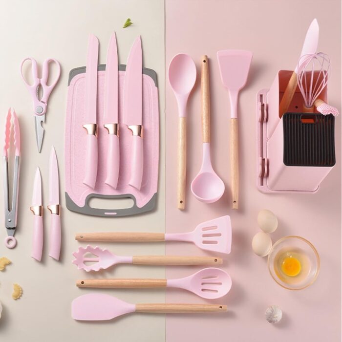 19 Pcs Kitchen Cooking Utensils and Knife Set with Block - Image 3