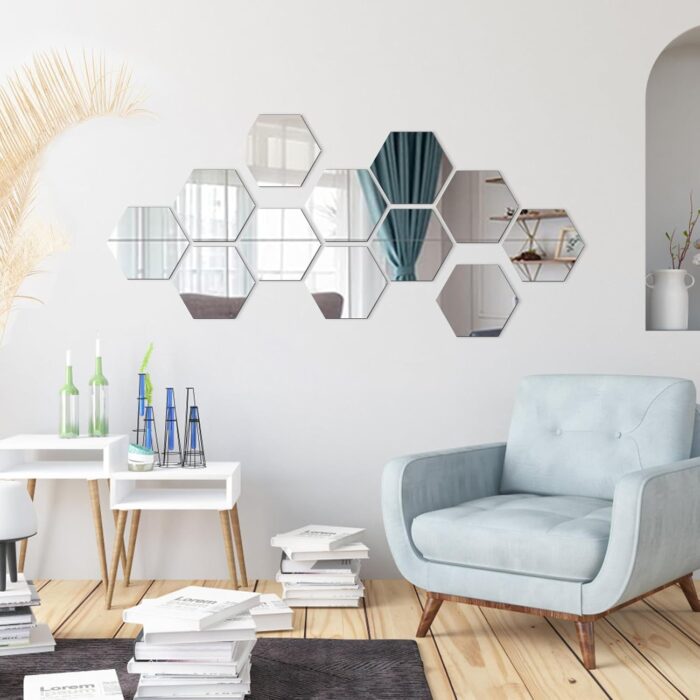 12 Pieces Mirror Wall Stickers -Self Adhesive Hexagon Shape Wall Flexible - Image 4