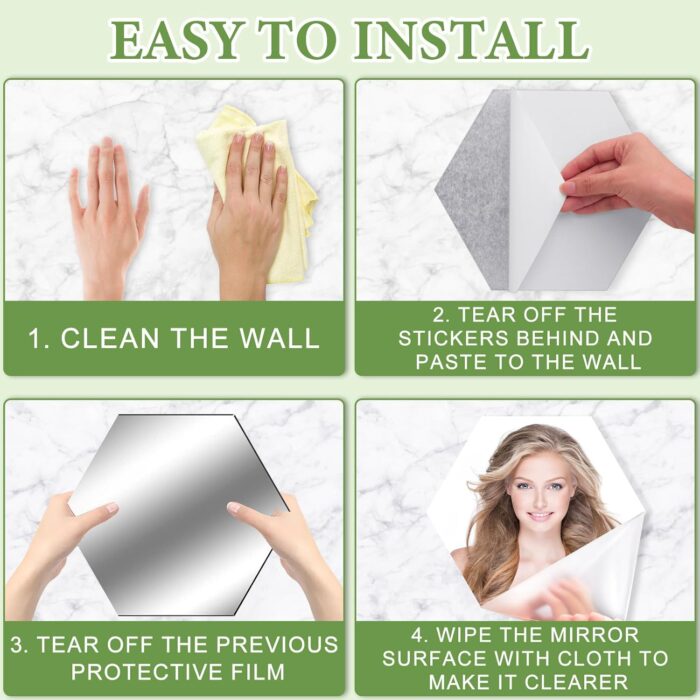 12 Pieces Mirror Wall Stickers -Self Adhesive Hexagon Shape Wall Flexible - Image 2