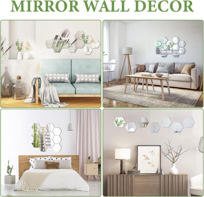 12 Pieces Mirror Wall Stickers -Self Adhesive Hexagon Shape Wall Flexible - Image 3
